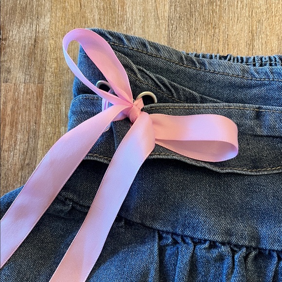 Ruffled Denim Skort with Pink Bows Juniors S - Picture 2 of 9